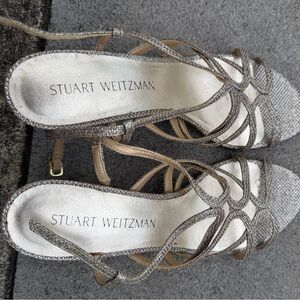 Stuart Weitzman Glittering Silver Strappy Heels
